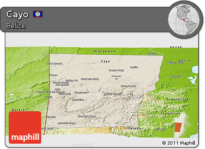 Shaded Relief Panoramic Map of Cayo, physical outside
