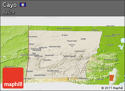 Shaded Relief Panoramic Map of Cayo, physical outside