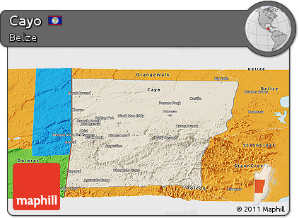 Shaded Relief Panoramic Map of Cayo, political outside