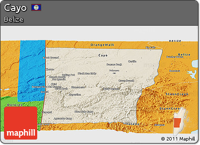 Shaded Relief Panoramic Map of Cayo, political outside