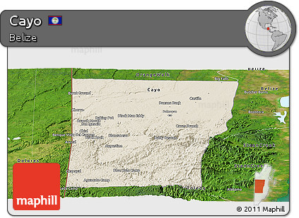Shaded Relief Panoramic Map of Cayo, satellite outside