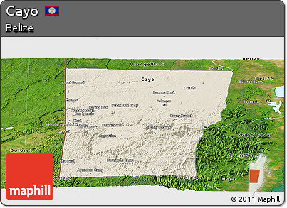 Shaded Relief Panoramic Map of Cayo, satellite outside