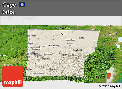 Shaded Relief Panoramic Map of Cayo, satellite outside