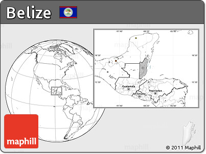 Gray Location Map of Belize, blank outside, hill shading inside
