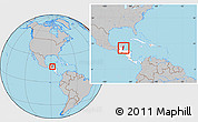 Gray Location Map of Belize, highlighted continent, within the entire continent