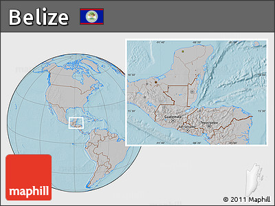 Gray Location Map of Belize, hill shading outside