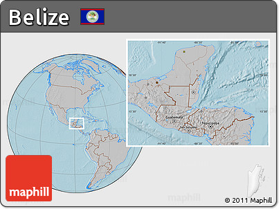 Gray Location Map of Belize, hill shading outside