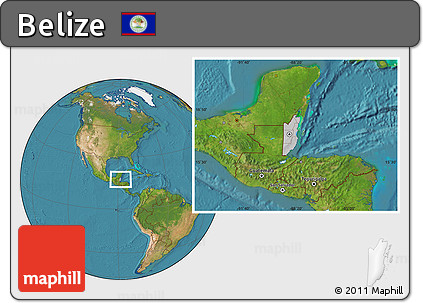 Gray Location Map of Belize, satellite outside, hill shading