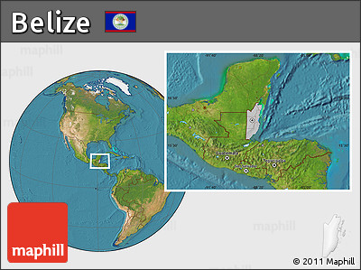 Gray Location Map of Belize, satellite outside, hill shading