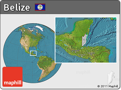 Gray Location Map of Belize, satellite outside, hill shading