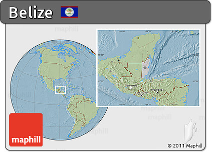 Gray Location Map of Belize, savanna style outside, hill shading outside