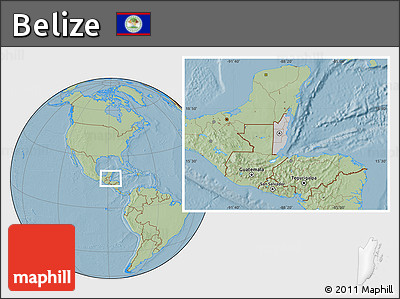 Gray Location Map of Belize, savanna style outside, hill shading outside