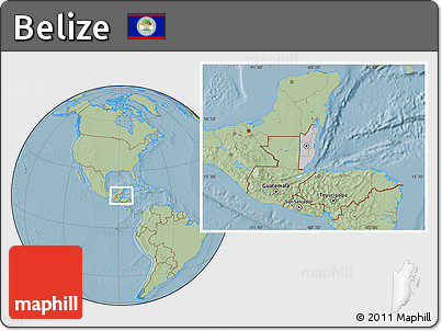 Gray Location Map of Belize, savanna style outside, hill shading outside
