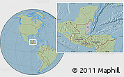 Gray Location Map of Belize, savanna style outside, hill shading