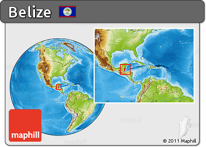 Physical Location Map of Belize, within the entire continent