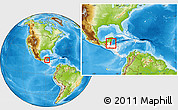 Physical Location Map of Belize, highlighted continent, within the entire continent