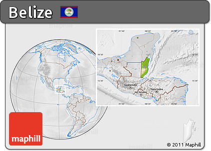 Physical Location Map of Belize, lighten, desaturated