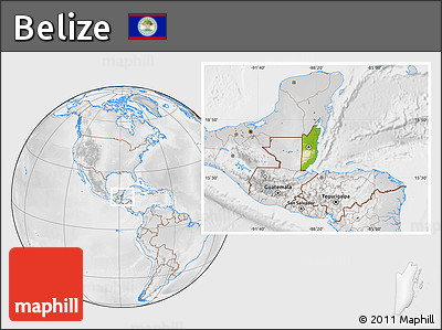 Physical Location Map of Belize, lighten, desaturated