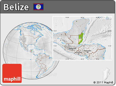 Physical Location Map of Belize, lighten, desaturated