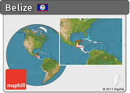 Satellite Location Map of Belize, highlighted continent, within the entire continent
