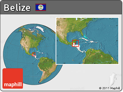 Satellite Location Map of Belize, highlighted continent, within the entire continent