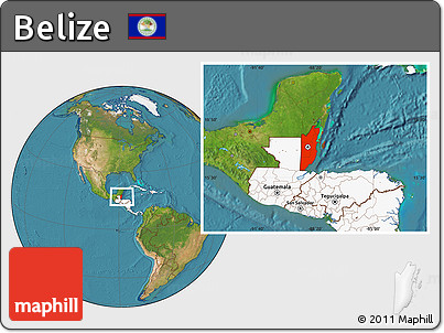 Satellite Location Map of Belize, highlighted continent