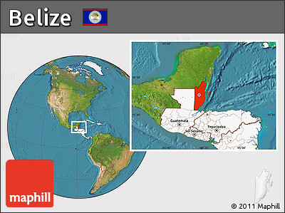 Satellite Location Map of Belize, highlighted continent