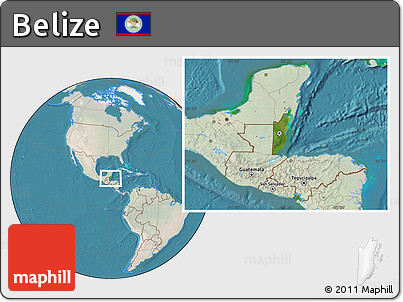 Satellite Location Map of Belize, lighten, land only