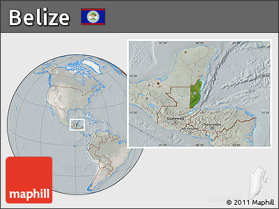 Satellite Location Map of Belize, lighten, semi-desaturated