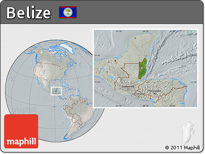Satellite Location Map of Belize, lighten, semi-desaturated