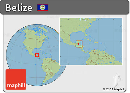 Savanna Style Location Map of Belize, within the entire continent