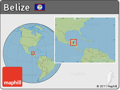 Savanna Style Location Map of Belize, within the entire continent