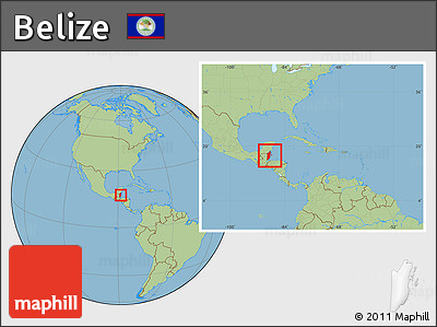 Savanna Style Location Map of Belize, within the entire continent