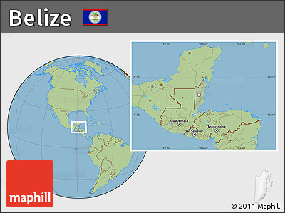 Savanna Style Location Map of Belize, hill shading inside
