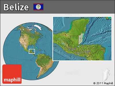 Savanna Style Location Map of Belize, satellite outside, hill shading