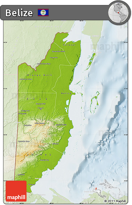 Physical Map of Belize, lighten