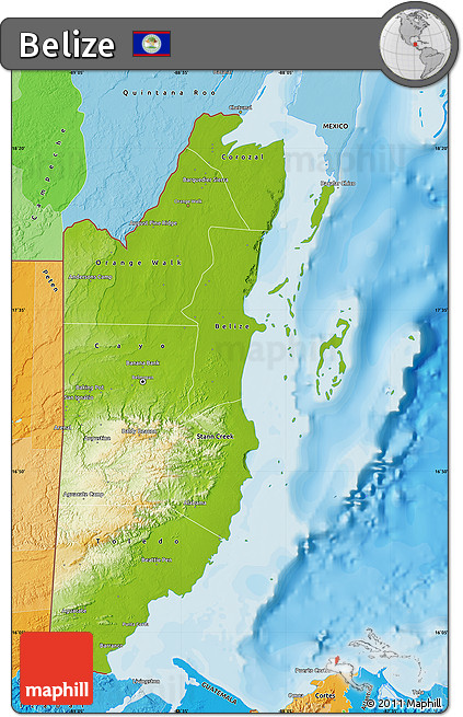 Physical Map of Belize, political outside