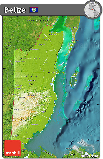 Physical Map of Belize, satellite outside