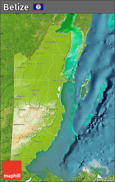 Physical Map of Belize, satellite outside