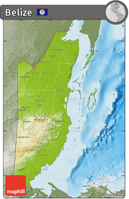 Physical Map of Belize, semi-desaturated, land only