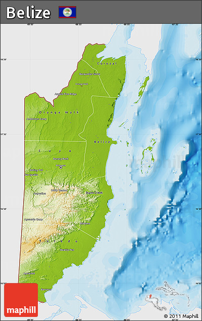 Physical Map of Belize, single color outside, bathymetry sea, shaded relief sea