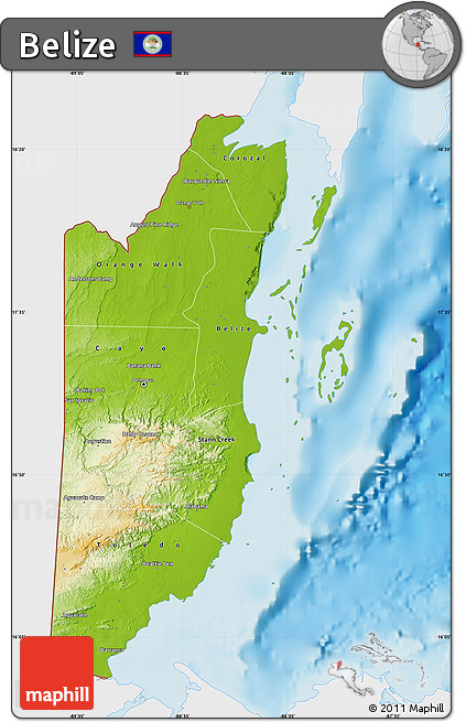 Physical Map of Belize, single color outside