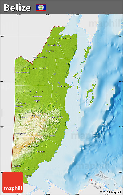 Physical Map of Belize, single color outside