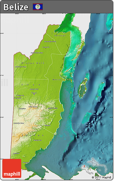 Physical Map of Belize, single color outside, satellite sea