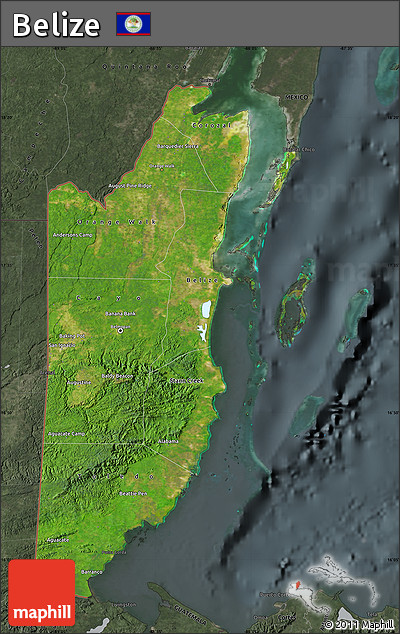 Satellite Map of Belize, darken, semi-desaturated