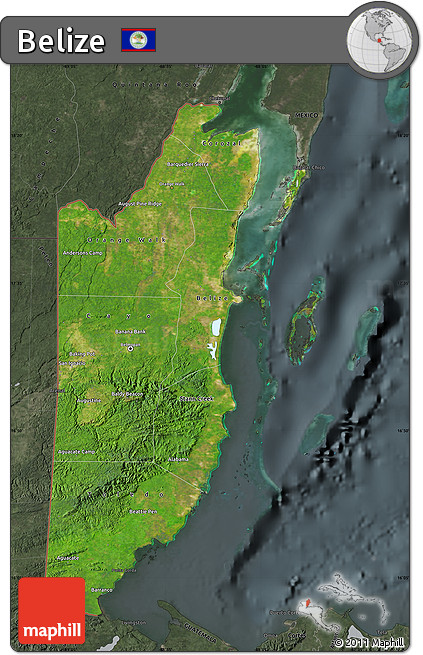 Satellite Map of Belize, darken, semi-desaturated