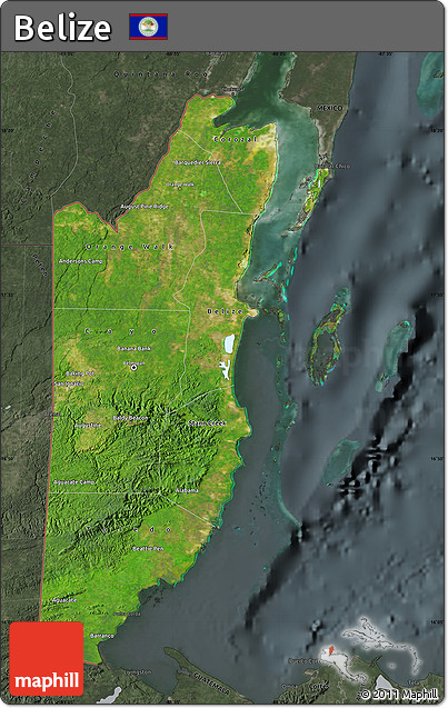 Satellite Map of Belize, darken, semi-desaturated