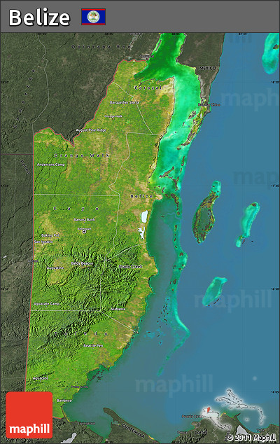 Satellite Map of Belize, darken, semi-desaturated, land only