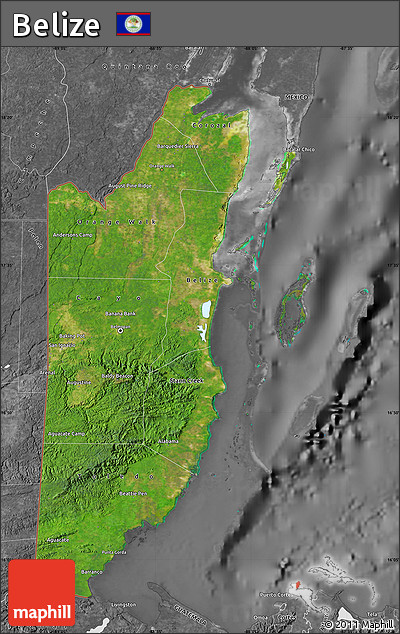 Satellite Map of Belize, desaturated