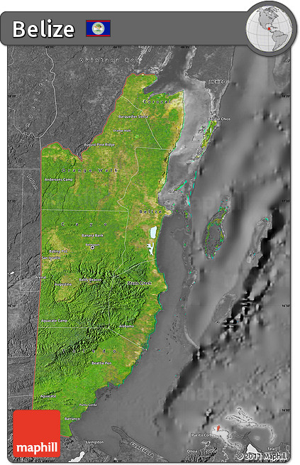 Satellite Map of Belize, desaturated